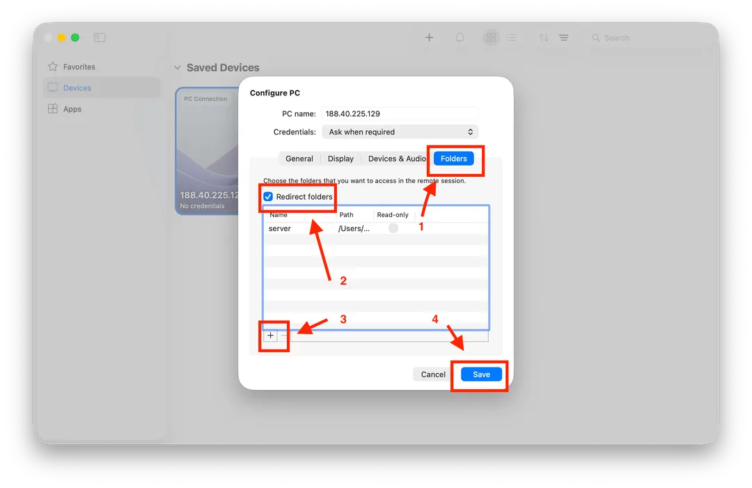 Налаштування перенаправлення папок у Windows App на Mac